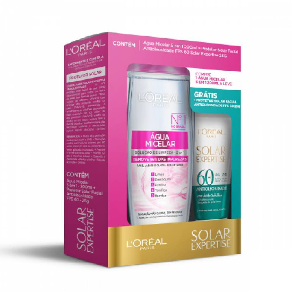 Miniatura Kit Agua Micelar Loreal 5 Em 1 200ml + Protetor Solar Loreal Fps60 25g