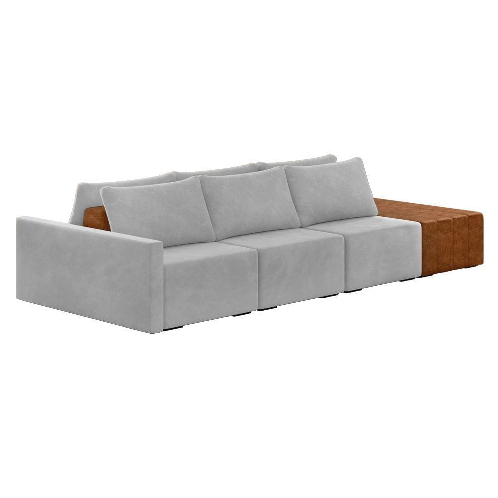 Miniatura Sofá Ilha 3 Lugares Living 312cm Modulado Lary Veludo Cinza K01 - D'rossi