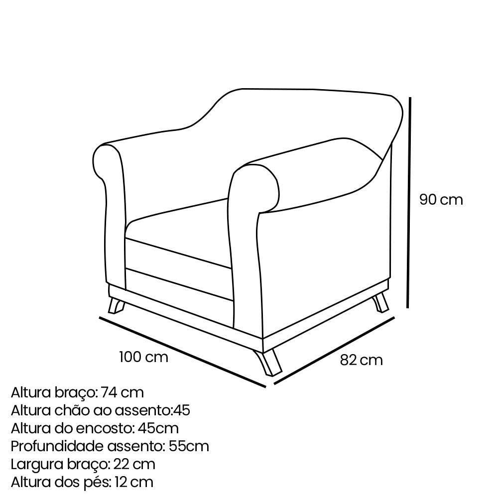 Miniatura Kit Poltrona E Sofá 2 Lugares 1,60m Suede Pés Castanho Preto