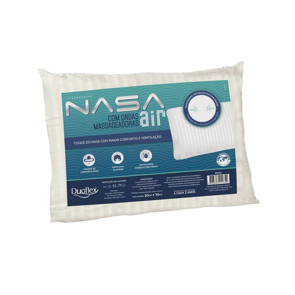 Miniatura Kit 4 Travesseiros Nasa Air Viscoelástico com Ondas Massageadoras Duoflex Bege