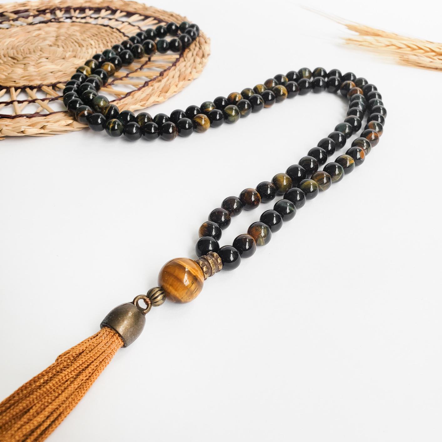 Miniatura Japamala De Olho De Falcão Rosário De Orações Budismo Mantra