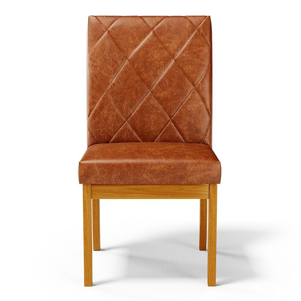 Kit 2 Cadeiras De Sala De Jantar Estofadas Gomes Madeira Maciça Pu Marrom G78