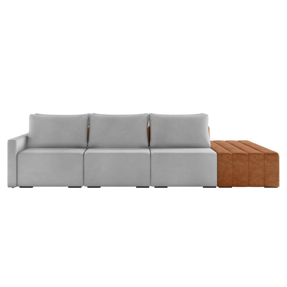 Miniatura Sofá Ilha 3 Lugares Living 312cm Modulado Lary Veludo Cinza K01 - D'rossi