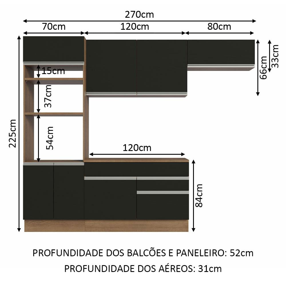 Miniatura Armário de Cozinha Completa 270cm Rustic/Preto Glamy Madesa 14 Rustic/Preto