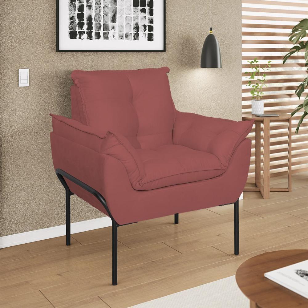 Miniatura Poltrona Decorativa Luxo Recepção Clínica Estética Preto Rosa
