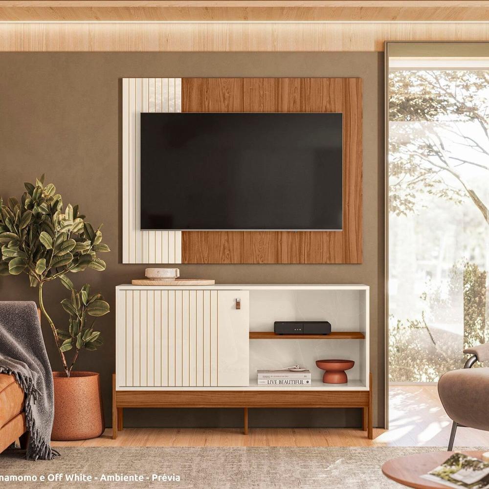 Miniatura Rack com Painel para Tv 42 Polegadas Wood Perola Metalizado / Cinamomo Mel