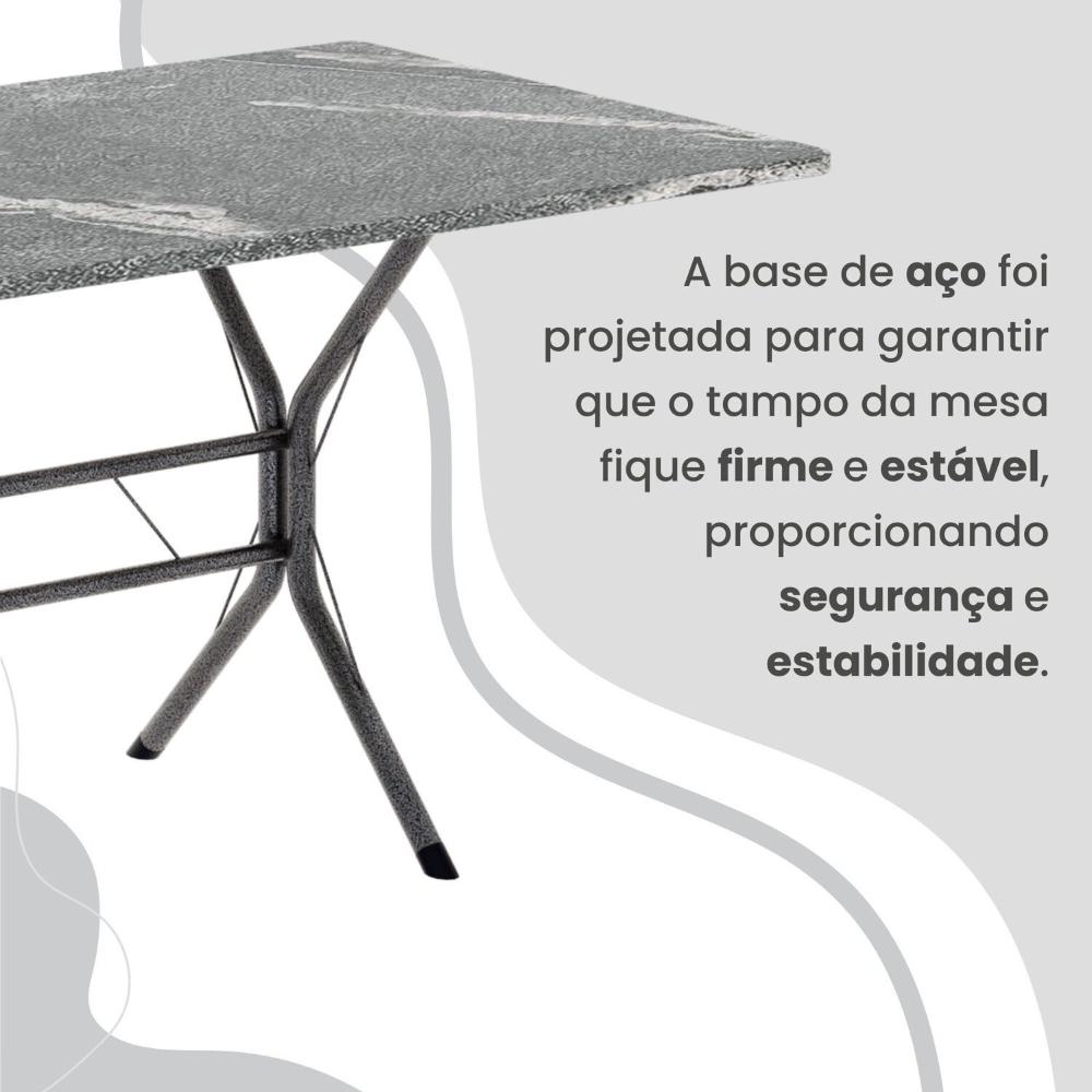 Conjunto Sala de Jantar Mesa Retangular 140x75cm Tampo Granito Topázio 6 Cadeiras Linda Yescasa Creme/Prata