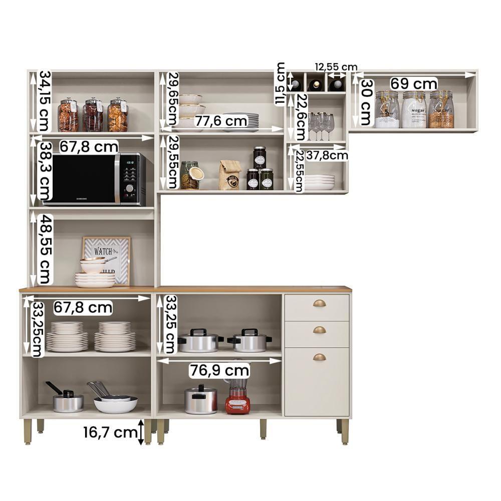 Miniatura Cozinha Tunísia Completa 263cm Com 9 Portas E 2 Gavetas Off White/canelato