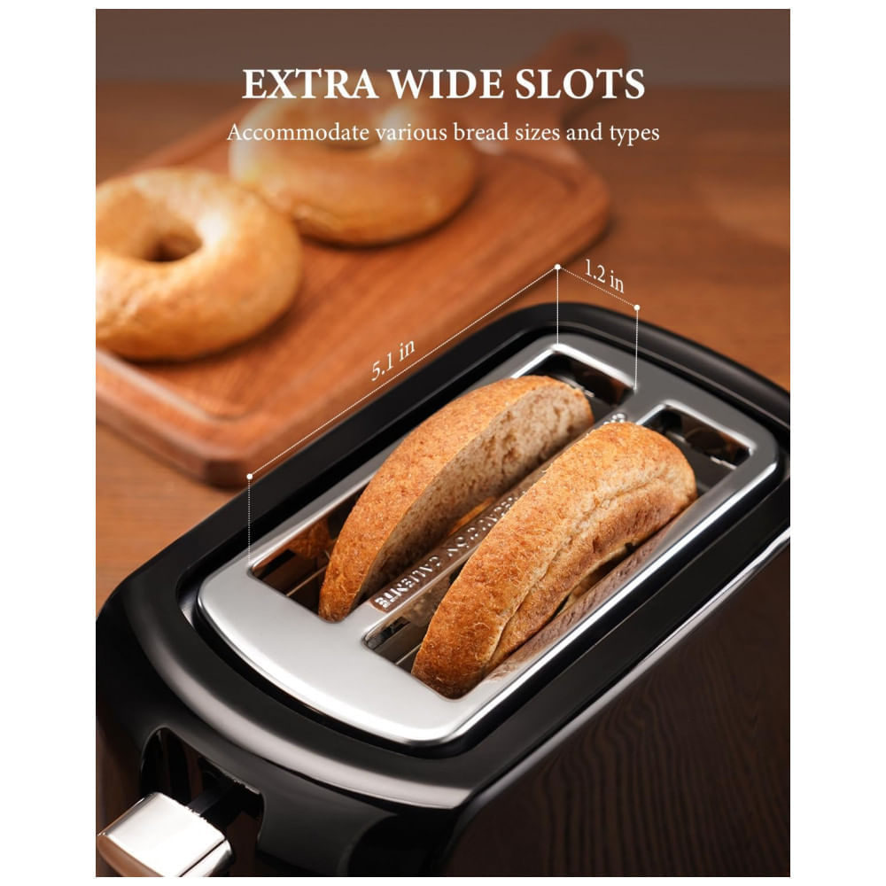 Torradeira Elétrica 2 Fatias com Grade para Reaquecimento, 6 Configurações de Tostagem e Bandeja de Migalhas Re...