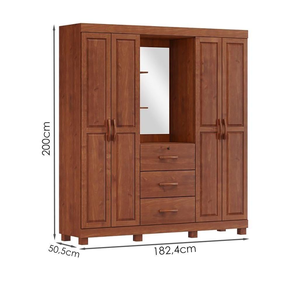 Miniatura Guarda Roupa Capela Madeira Maciça 4 Portas 3 Gavetas 183 Cm 1143 Imbuia Milani Store