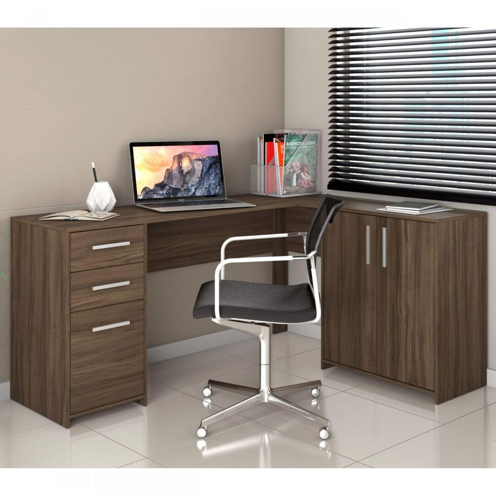 Miniatura Mesa de Escritório em L 2 Gavetas 3 Portas Office NT 2005 Notável Móveis Nogal Trend