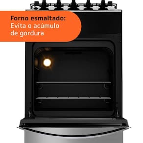 Fogão Brastemp 4 Bocas BFO4NBR Clean com Mesa de Inox, 2 Prateleiras Ajustáveis e Acendimento automático Bivolt – Inox