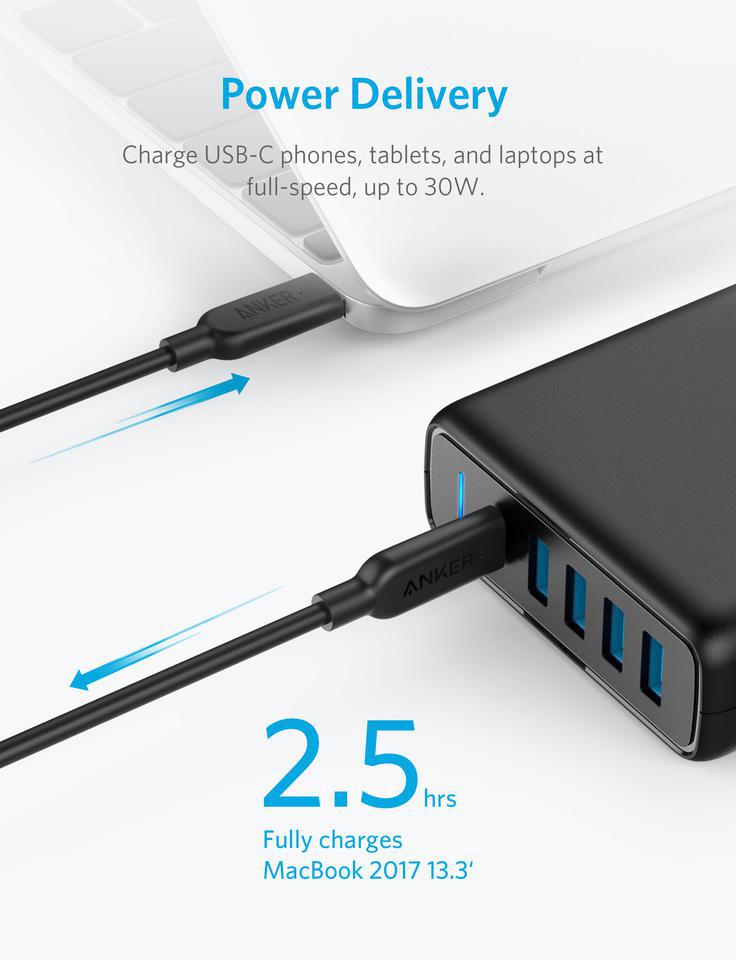 Miniatura Carregador Fast Anker Powerport 4X Usb 1X Usb-C Power Iq 2.0