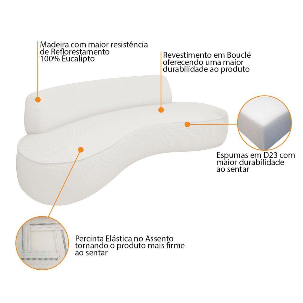 Miniatura Sofá Curvo 200cm 3 Lugares E 1 Poltrona Orgânica Amsterdã Bouclé - Amarena Móveis Cor Branco
