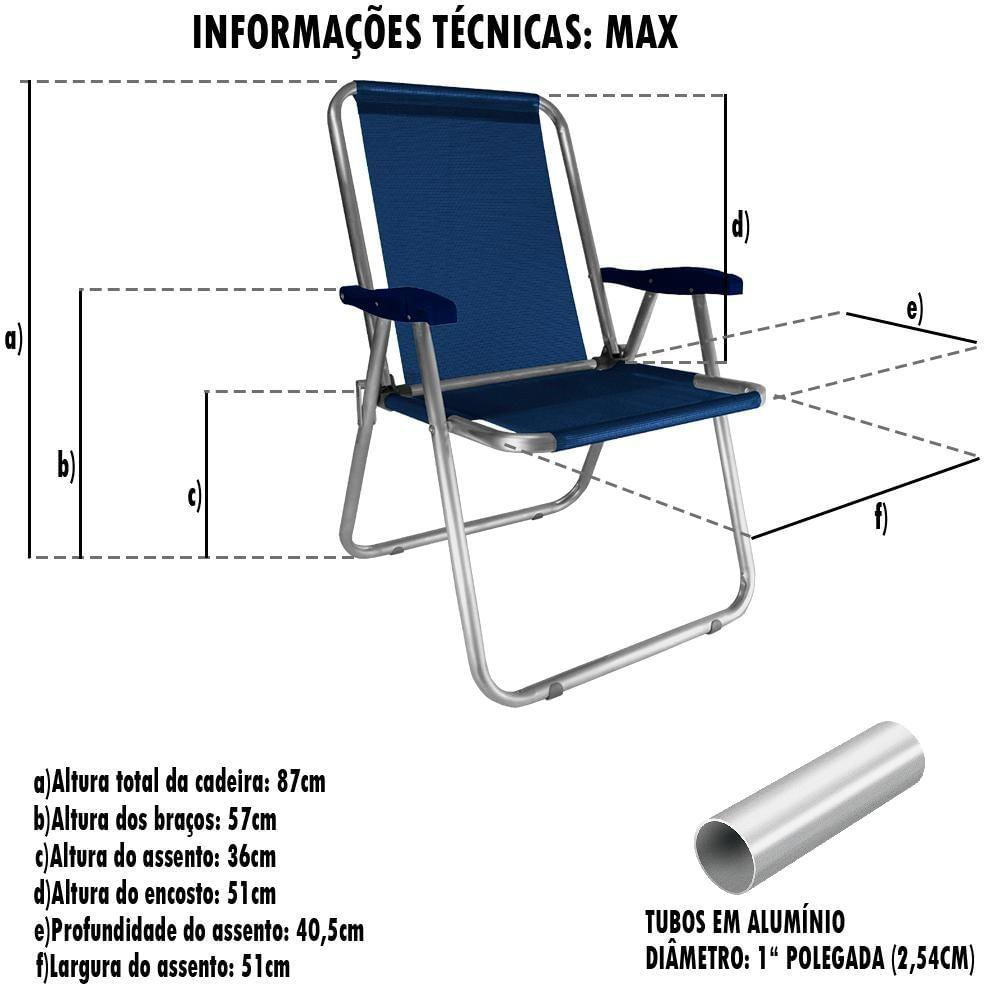 Cadeira Praia Max Alumínio Oversize Reforçada Até 140kg Zaka Cor:azul Azul