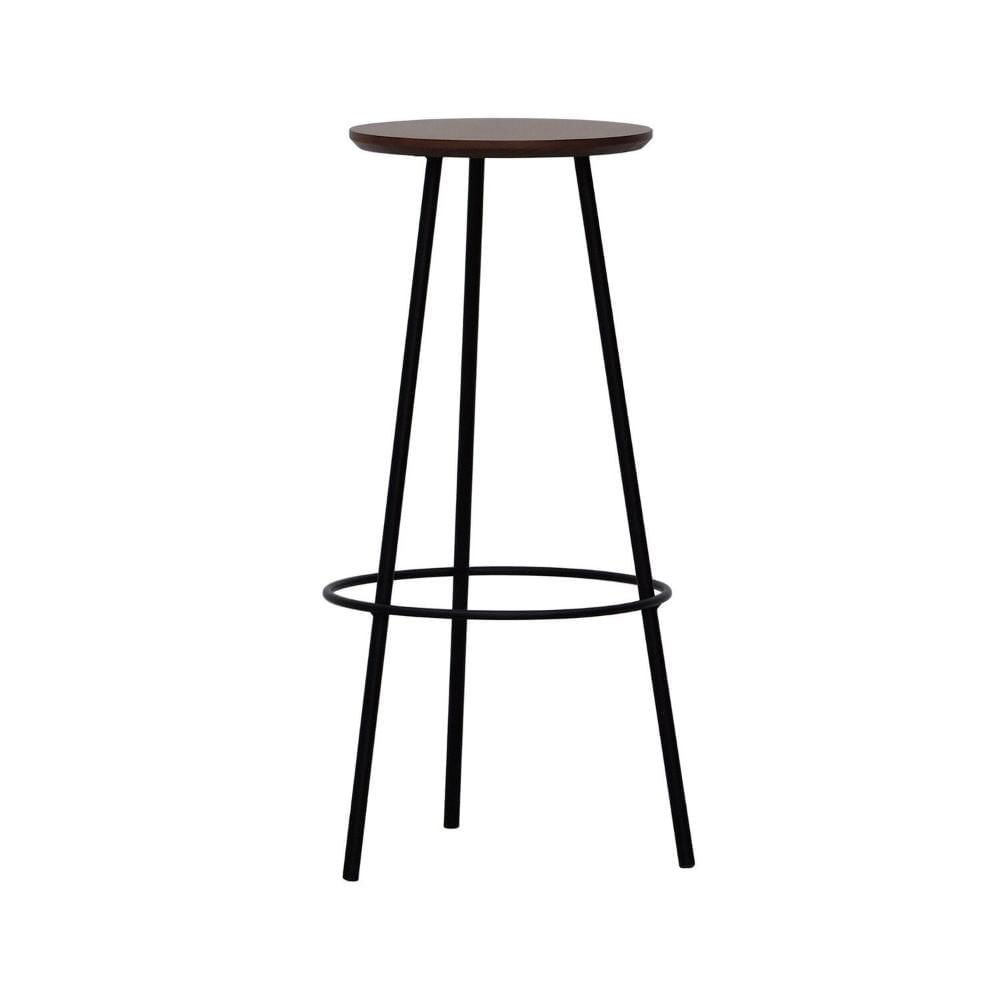 Miniatura Banqueta Alta Bistrô Tripé Metal Assento Madeira Preto/Amêndoa