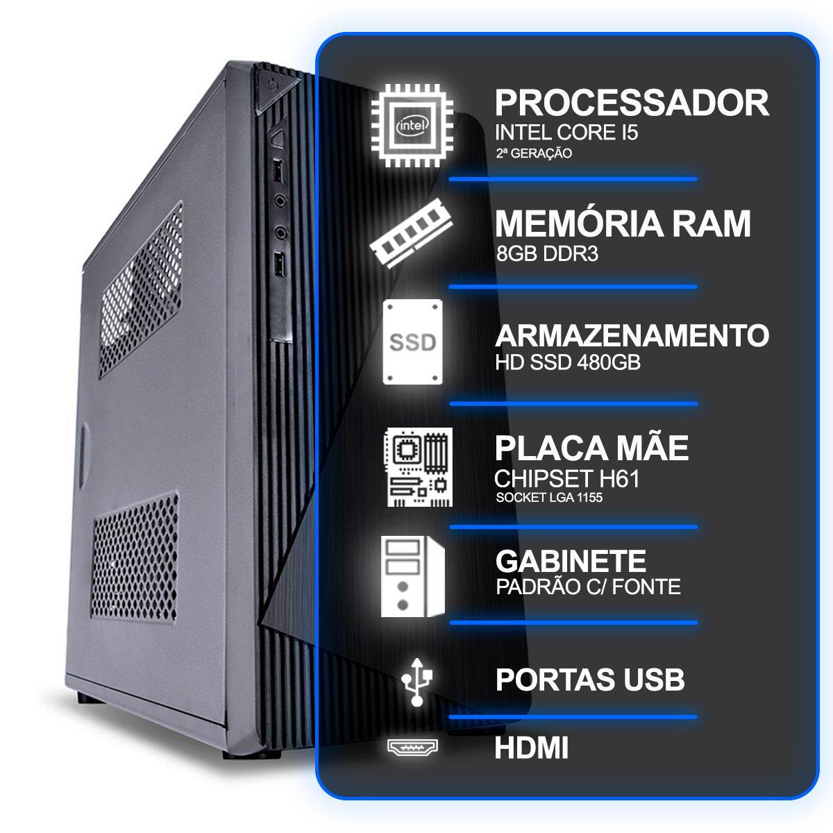Miniatura Desktop Intel Core I5 2ª Geração 8Gb RAM 480Gb SSD