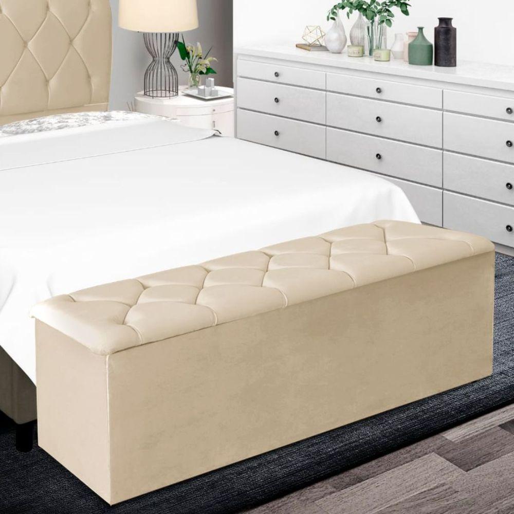 Miniatura Calçadeira Baú Recamier 195 Cm Diana Veludo Bege