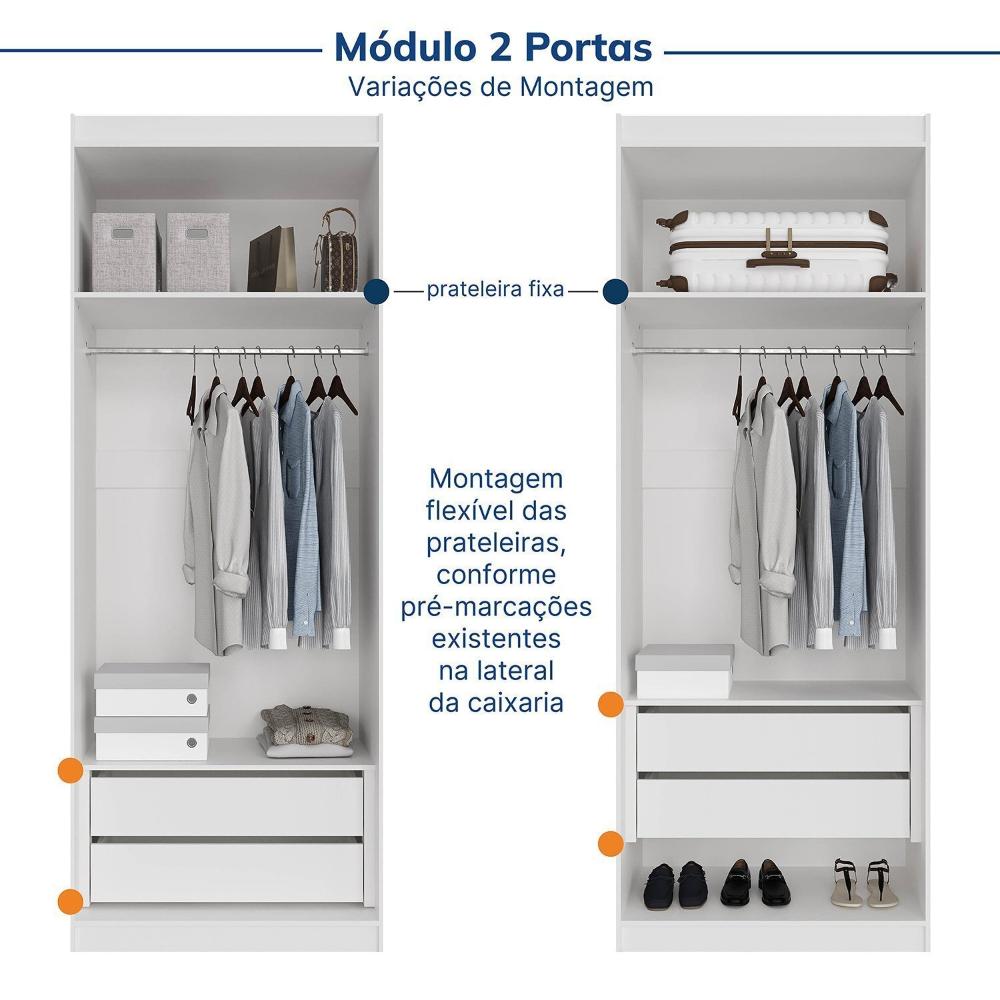 Guarda-roupa Modulado de Canto 11 Portas 7 Peças Hera Cabecasa Madeiramadeira Branco Geada/Preto