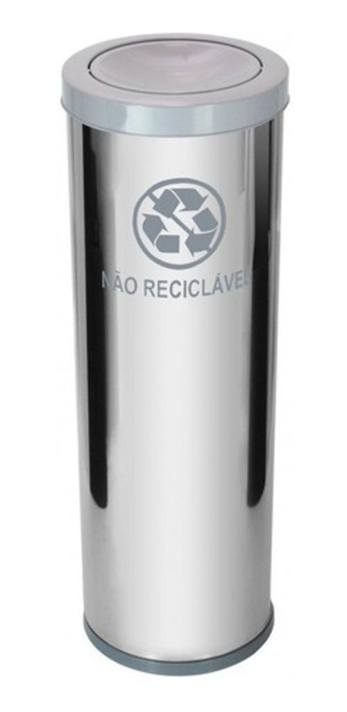 Miniatura Lixeira Em Aço Inox Com Tampa Meia Esfera Plástica 22L