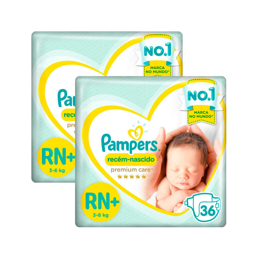 Kit de Fralda Pampers Recém Nascido Premium Care RN+ 72 Unidades