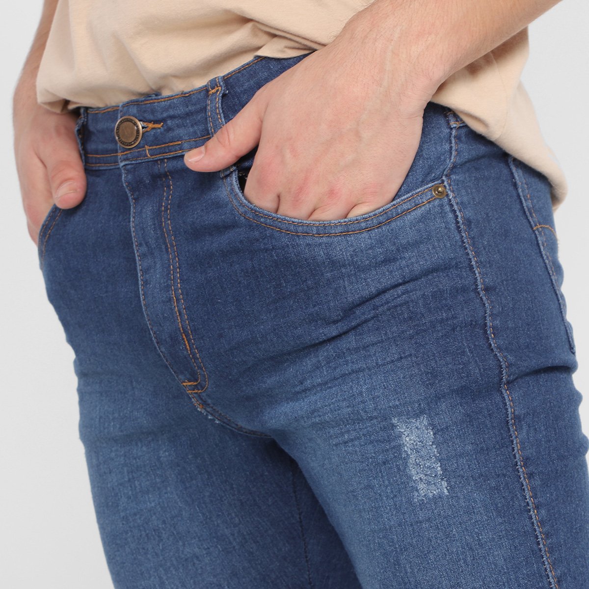 Miniatura Calça Jeans Skinny Black River Puídos Masculina Azul - 38