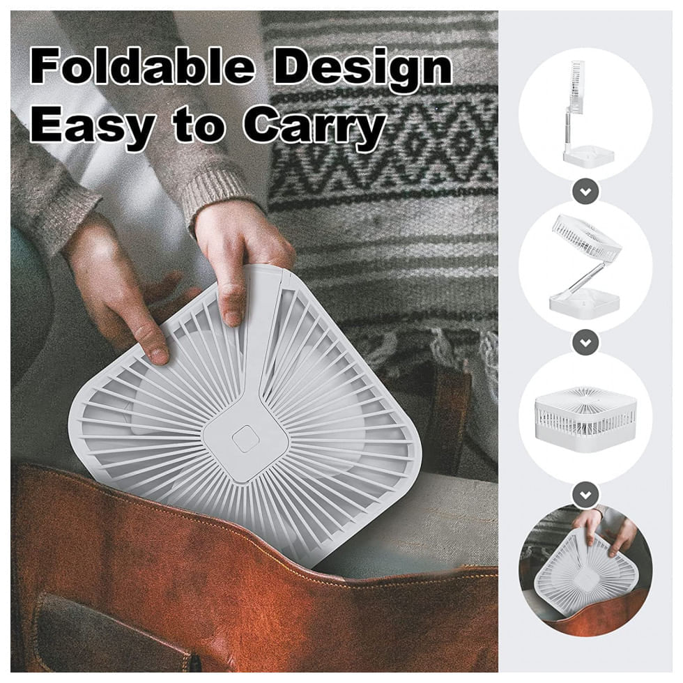 Ventilador de Mesa Portátil Comix com Altura Ajustável, Controle Remoto e Bateria Recarregável, Branco