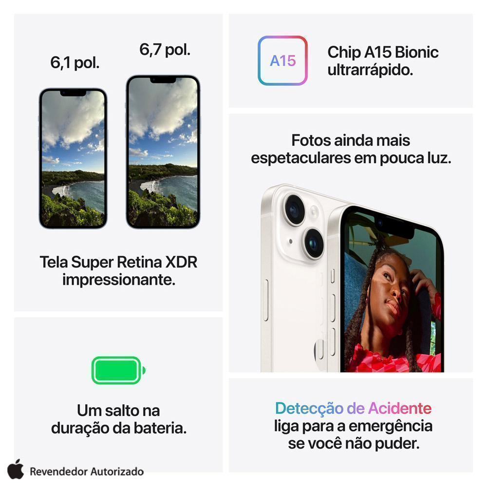 iPhone 14 Apple (128GB) Azul, Tela de 6,1", 5G e Câmera de 12MP Bivolt