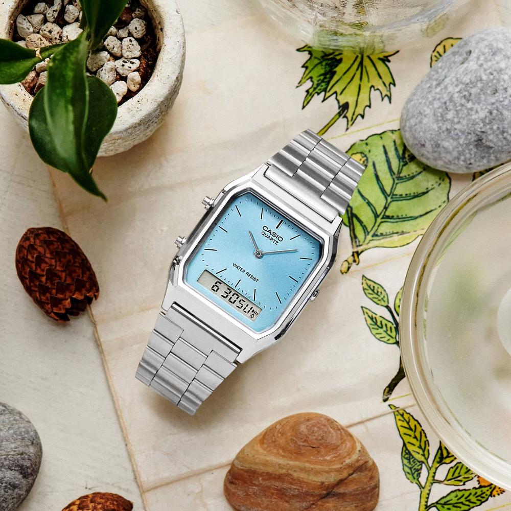 Miniatura Relógio Casio Vintage AQ-230A-2A1MQYDF Prata e Azul