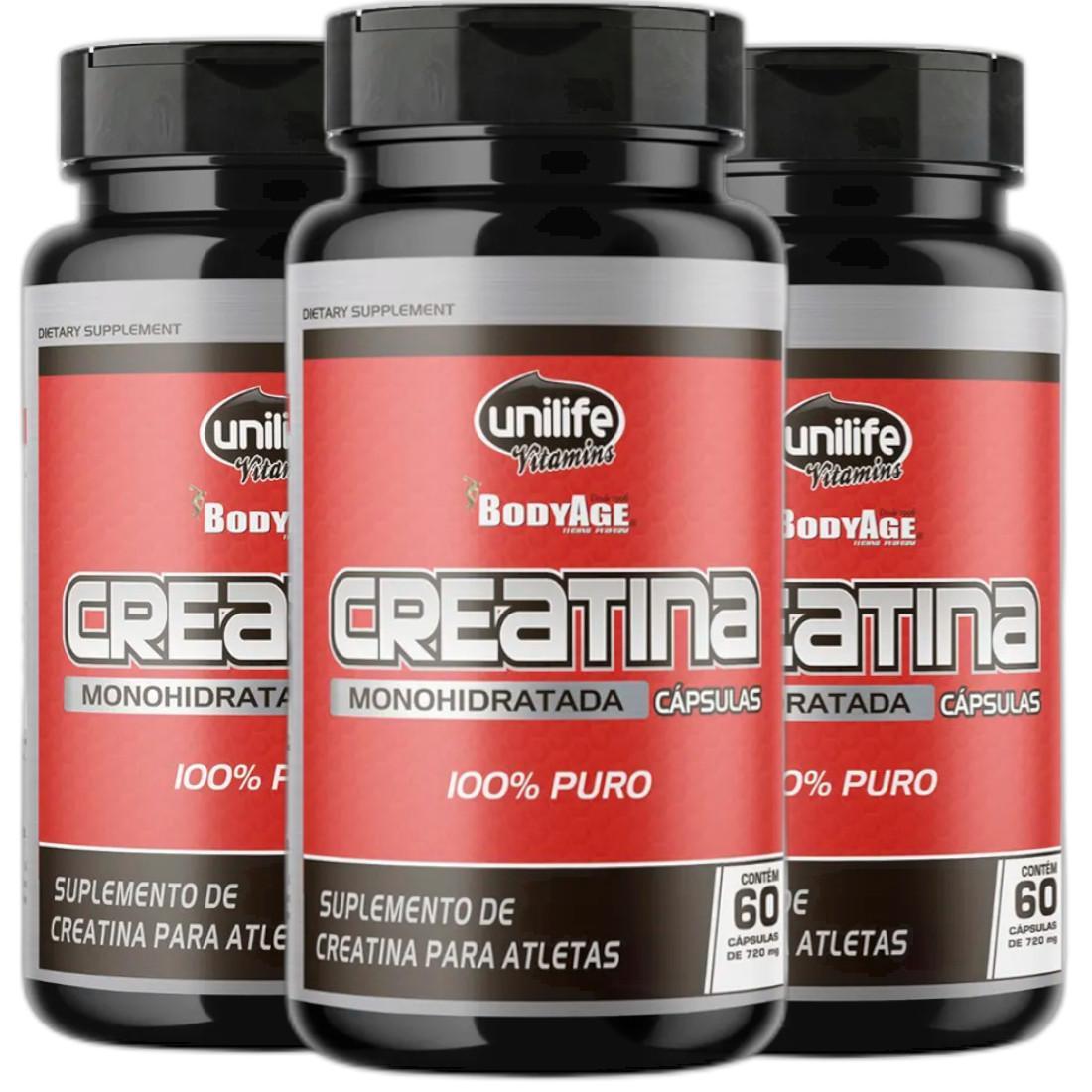 Miniatura Creatina Monoidratada Pura 60 Cáps De 720Mg Kit Com 3