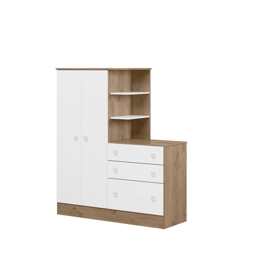Miniatura Roupeiro Com Comoda Infantil Fermo Carvalho Rustico Branco