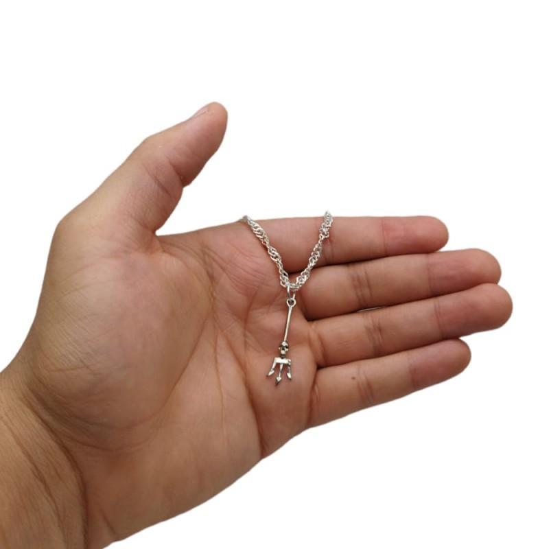 Miniatura Corrente Com Pingente Exu Tridente 3,2 Cm Prateado