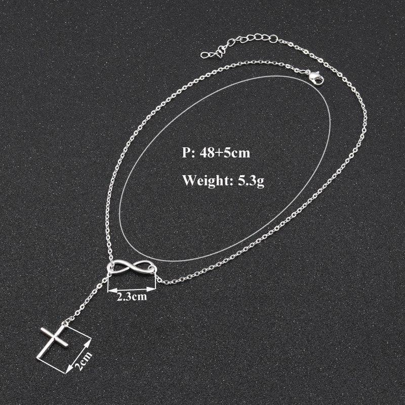 Colar Feminino Símbolo Do Infinito Prateado Cruz