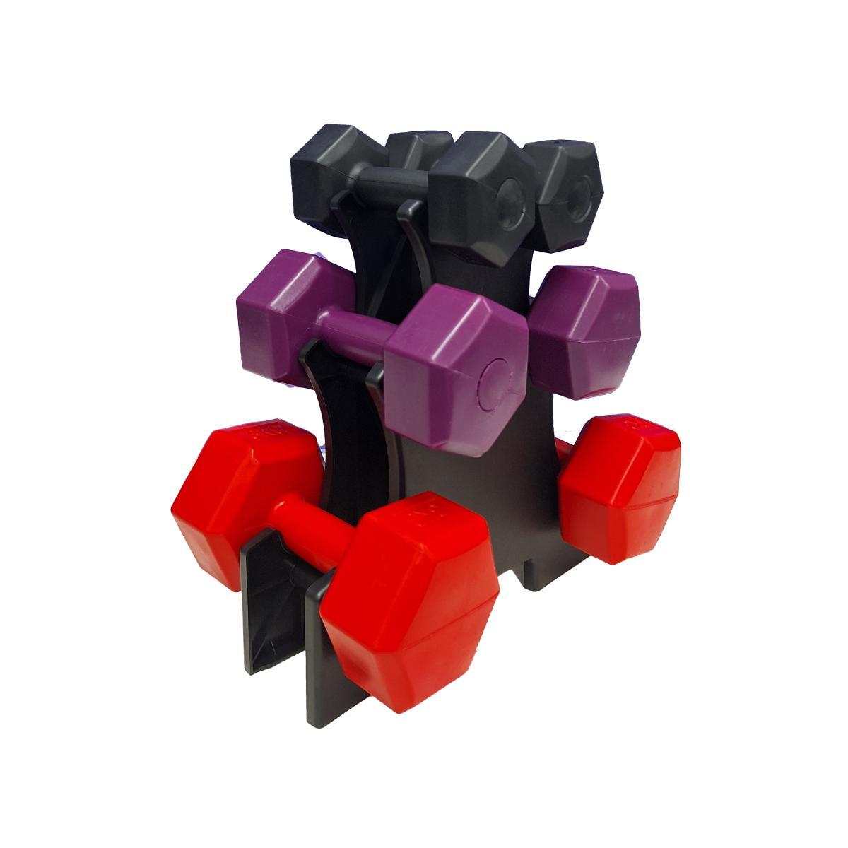 Miniatura Kit Halteres Plástico 1Kg A 3Kg Suporte Musculação Academia