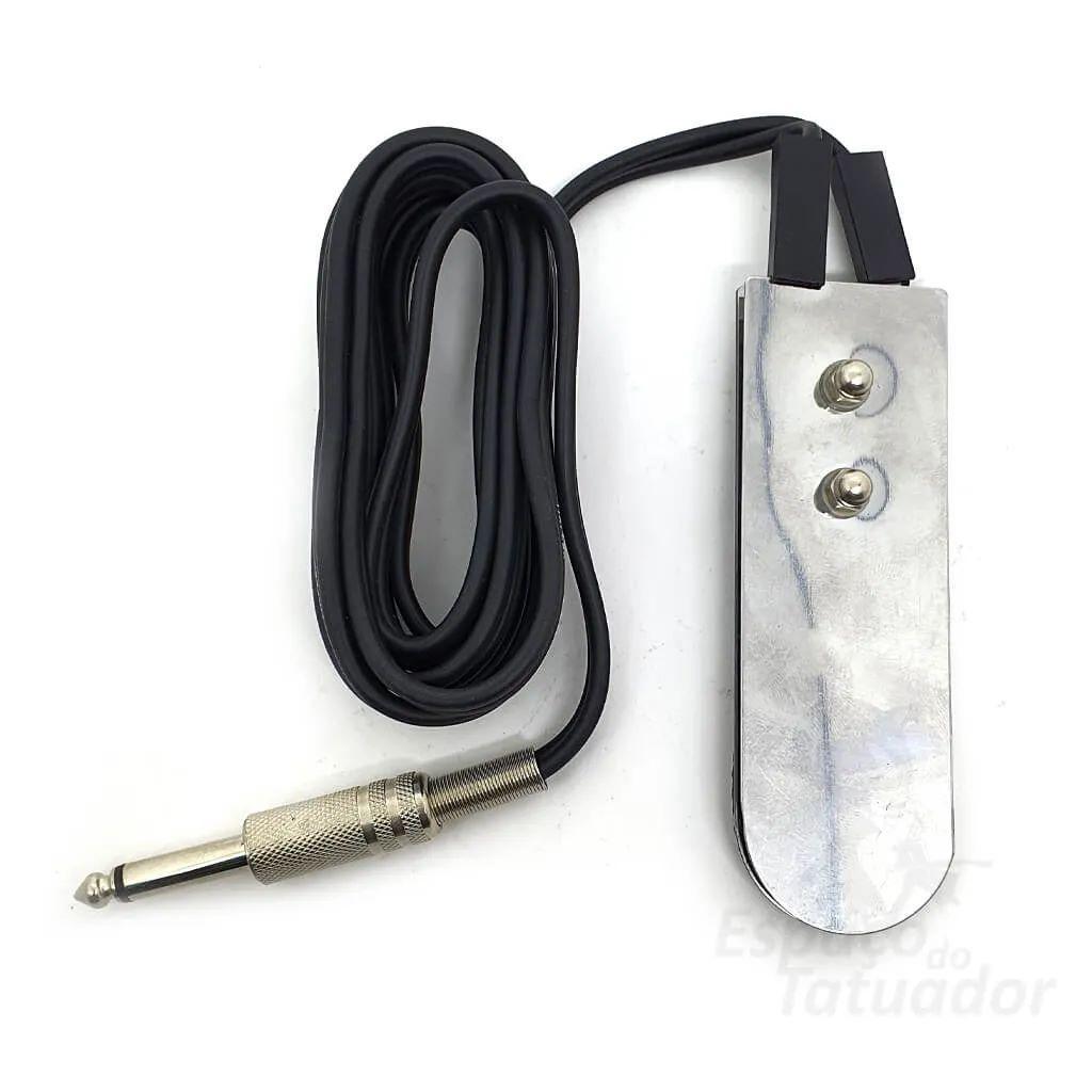 Miniatura Kit Tattoo Pedal Slim Inox + Cabo Clipcord Para Tatuagem