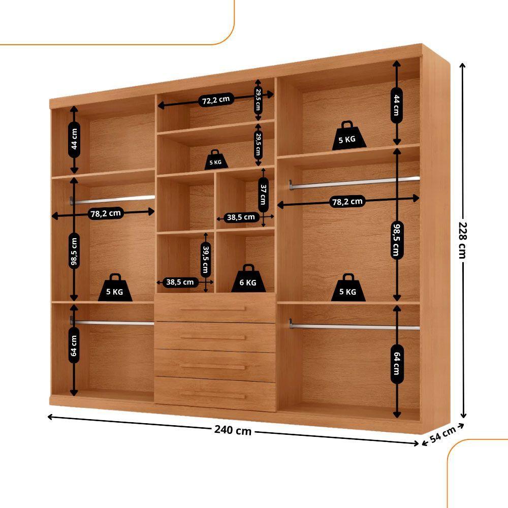 Miniatura Guarda Roupa Casal Matteo 100%mdf 6pts 4gvts Moderna Mobília Naturalle/off White