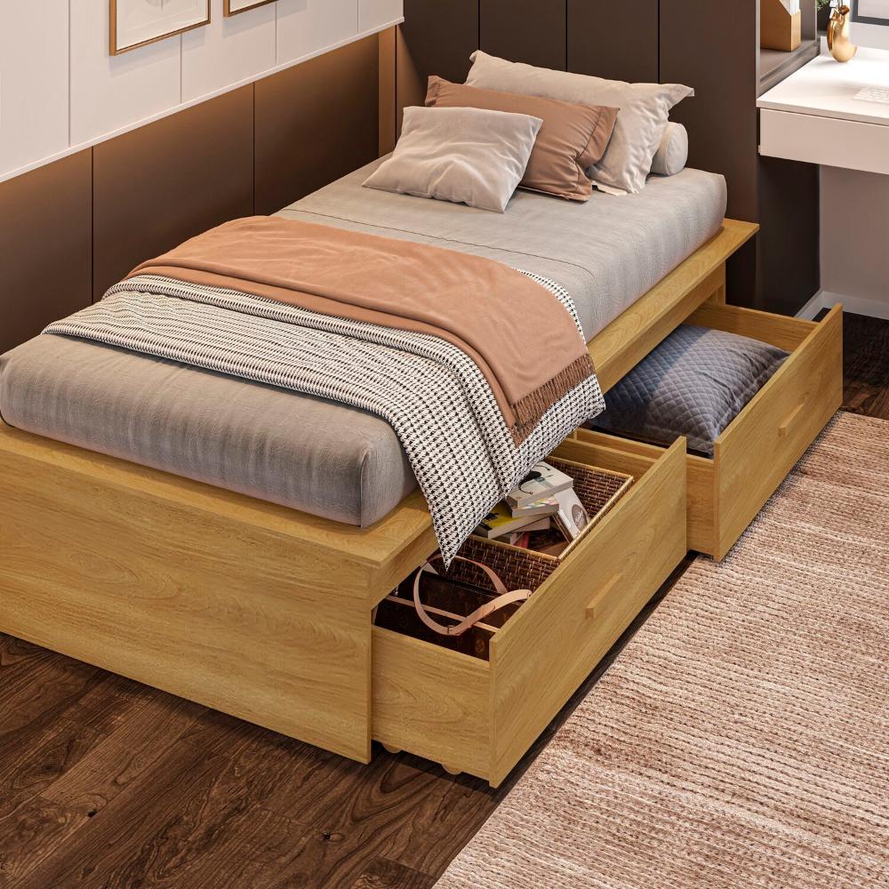 Miniatura Cama Box Solteiro Adulto com 2 Gavetas Deva Yescasa Freijó