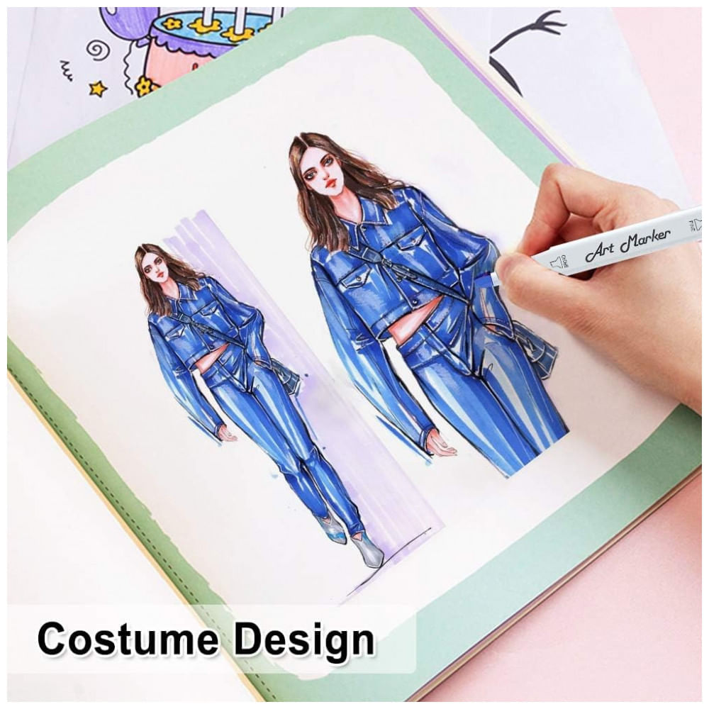 Miniatura Kit de Canetas Profissionais com Pontas Duplas e Estojo, 172 Peças, Lineon