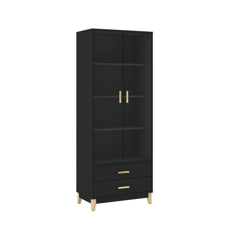 Miniatura Cristaleira Vertical 2 Portas em Vidro 2 Gavetas Legno Movelbento Preto