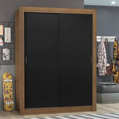 Miniatura Guarda-Roupa Solteiro Madesa Denver 2 Portas de Correr Rustic/Preto Cor:Rustic/Preto