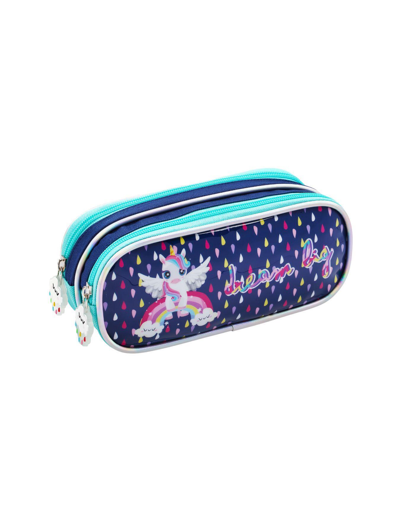 Miniatura Kit Escolar Mochila Rodas+Lancheira+Estojo Unicórnio - Azul
