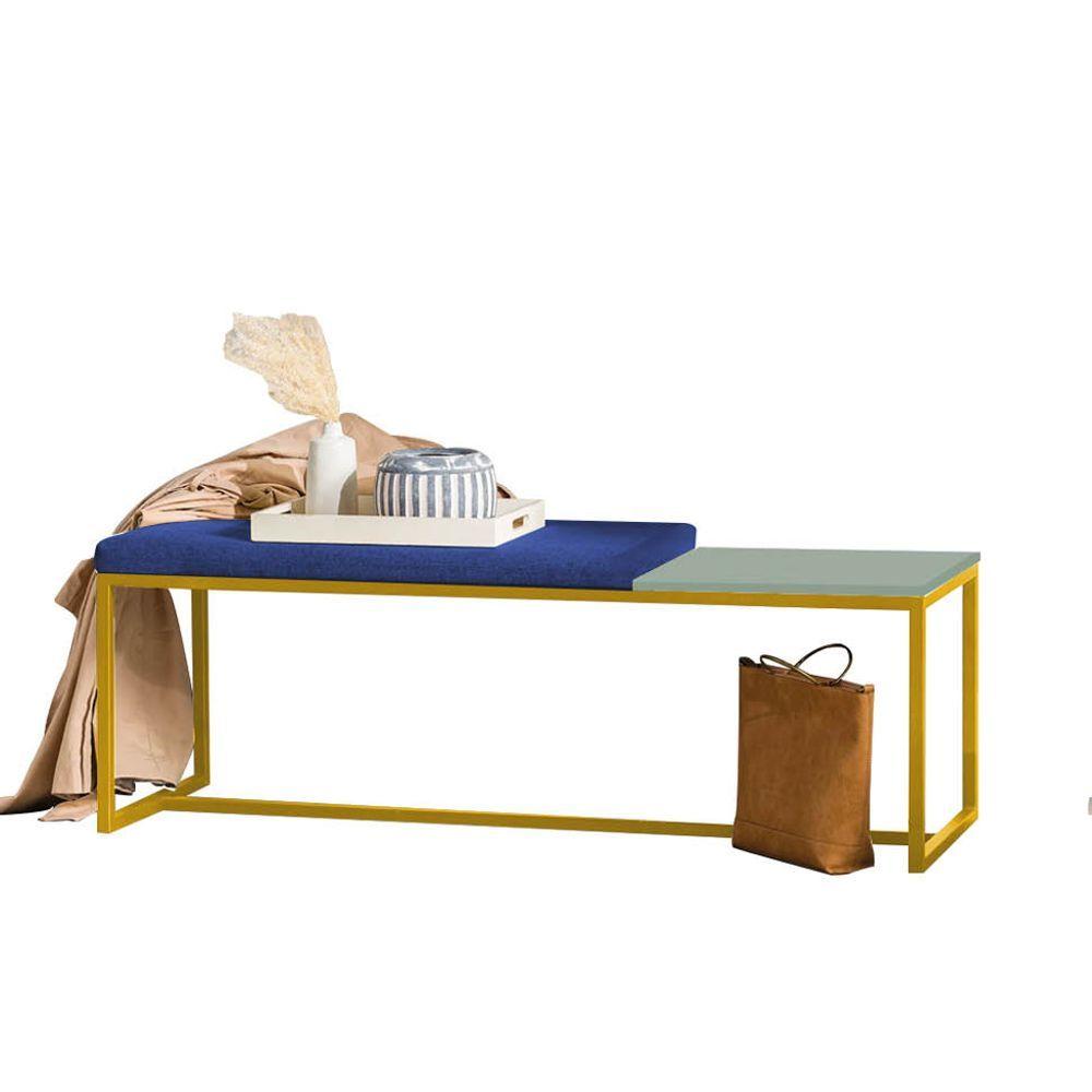 Miniatura Banco Recamier Puff 195cm Industrial Dourado Suede Azul Marinho Tampo Quadrado Mdf Verde