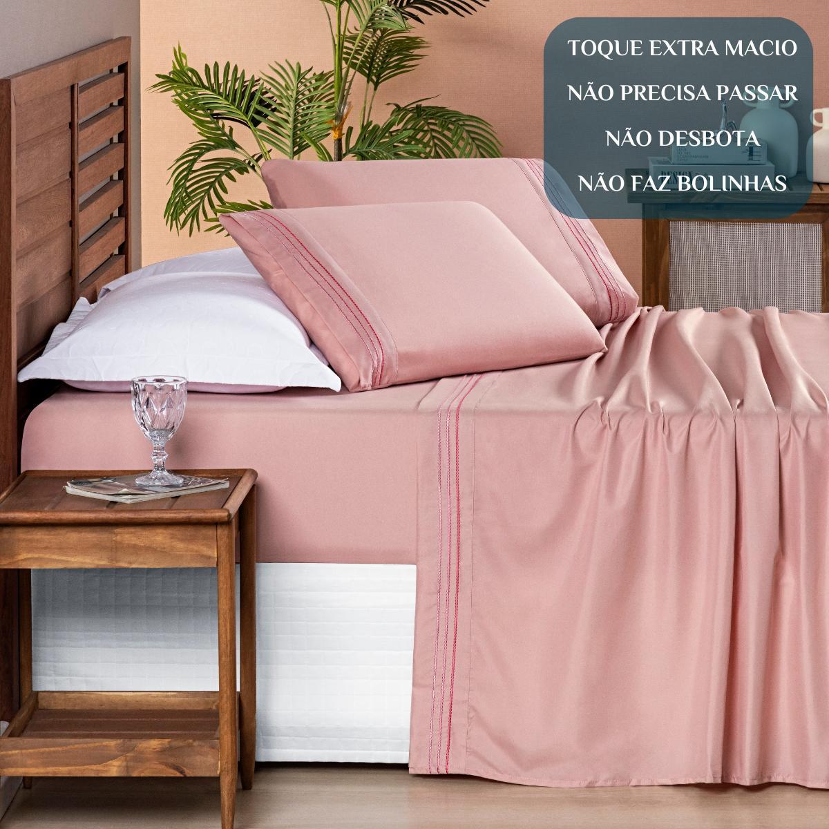 Cama Posta Solteiro Cherry Lençol 200 Fios Bordado 3 Pçs