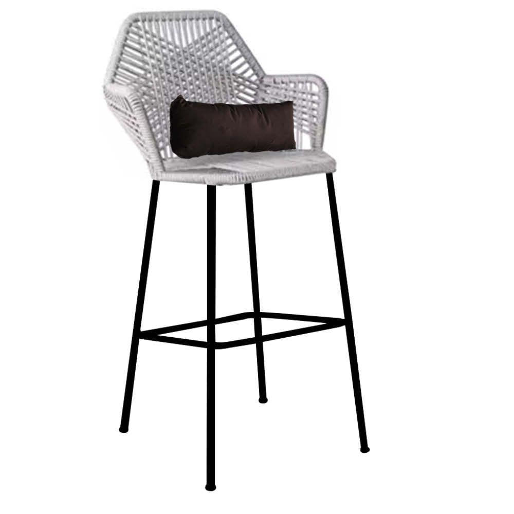 Miniatura Banqueta Alta Sttar Ferro Preto Fibra Cinza Almofada Sintético Marrom