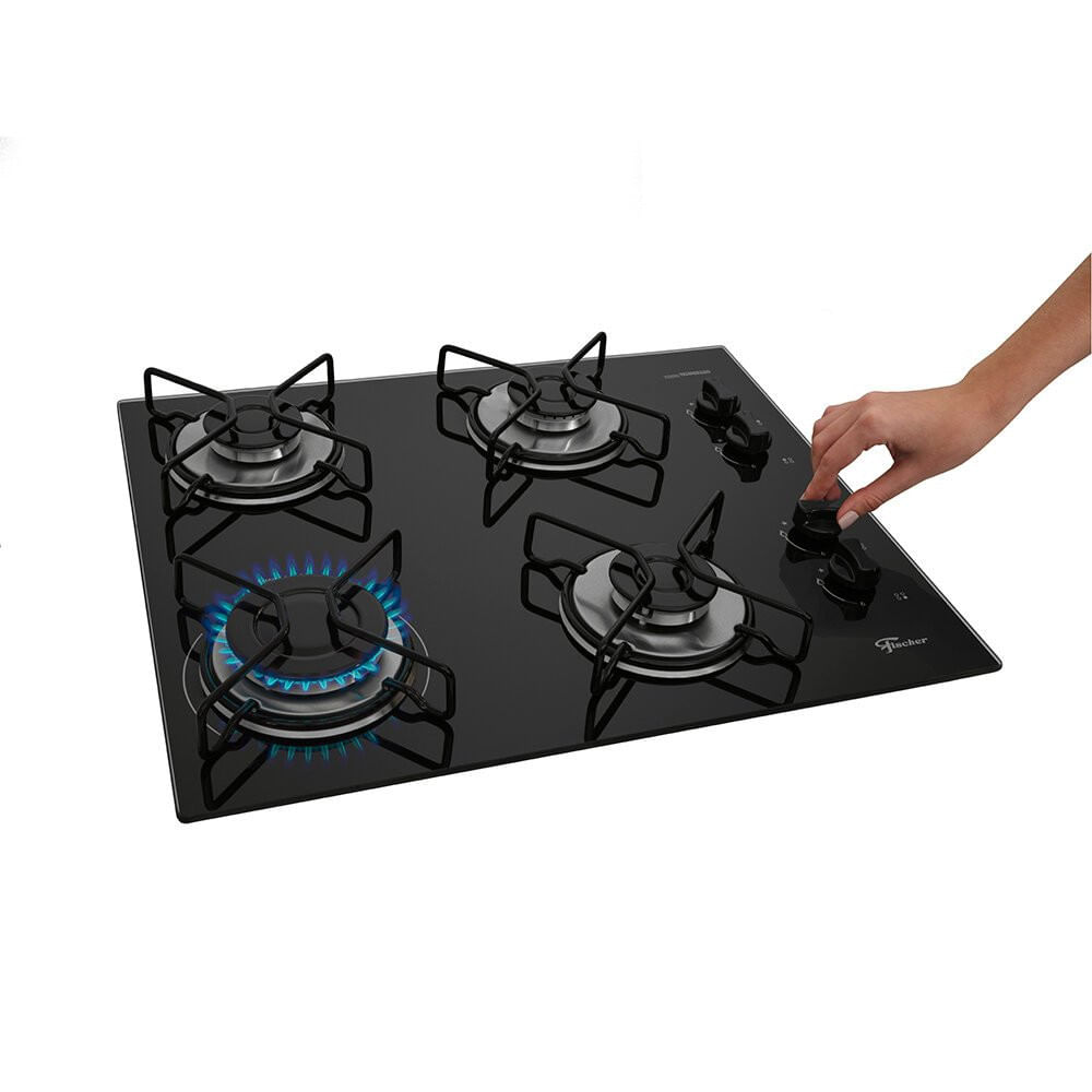 Miniatura Cooktop a Gás 4 Bocas Fischer Fit Line Trempe Esmaltada Aramado 36350-102675 Preto - Bivolt