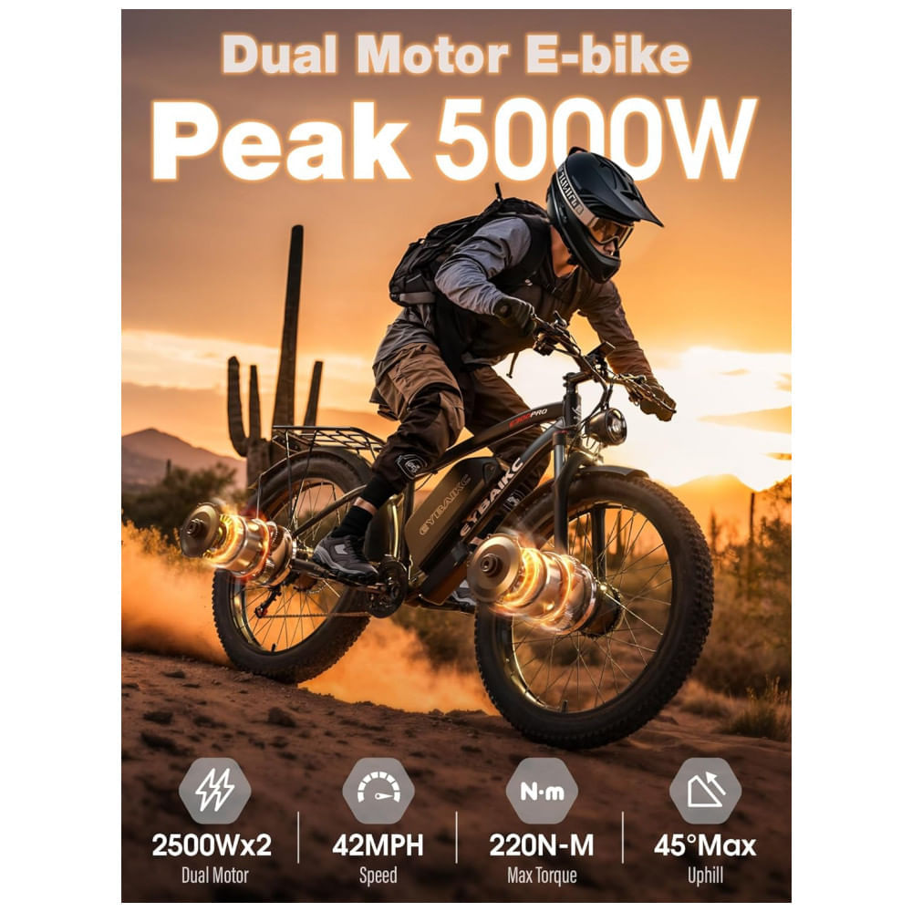 Miniatura Bicicleta Elétrica para Adultos EYBAIKC C5PRO Preto 5000W Pico Motor Duplo 52V