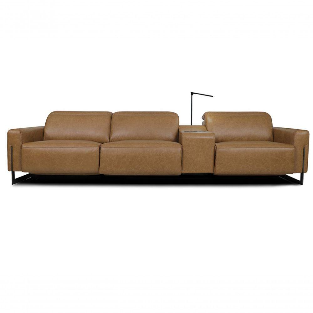 Miniatura Sofá Reclinável Elétrico De Couro Legend Com Itable E Luminária à Direita Soft Brown - Mempra