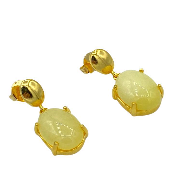 Miniatura Brinco Pedra Natural Na Cor Amarela Folheado Em Ouro 18K