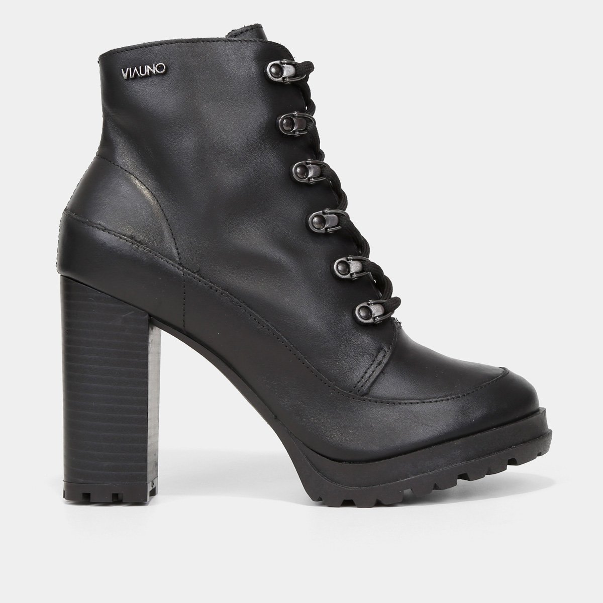Miniatura Bota Coturno Via Uno Couro Salto Alto Feminina Preto - 35