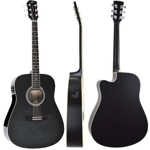 Miniatura Violao Folk Eletrico Vogga Vck380 Bmf Preto Flamed